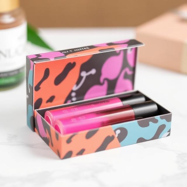 Custom lip gloss boxes by PackagingVista featuring fully customizable cosmetic packaging